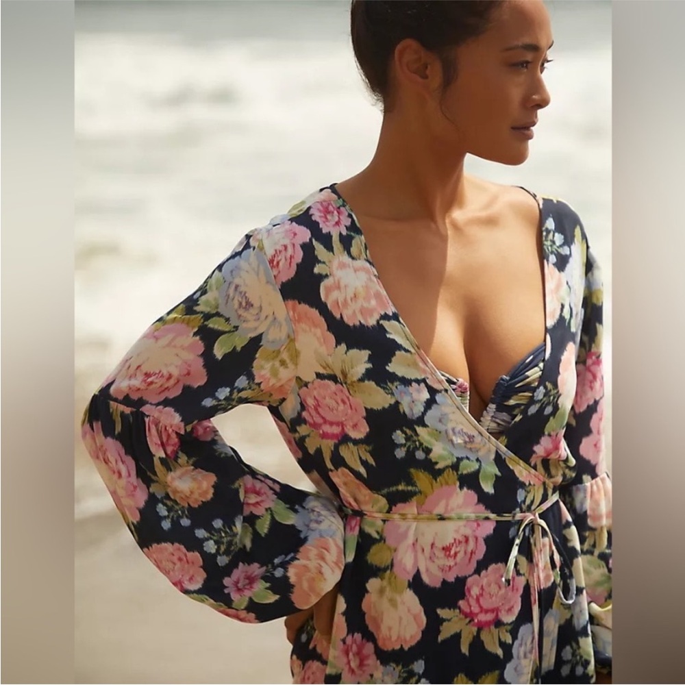 Maaji X Anthropologie Floral Sustainable Aubree Kimono Wrap Maxi Dress Cover Up - Picture 5 of 14